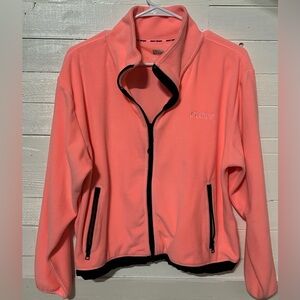 DKNY highlighter pink/orange fleece zip up jacket, women’s size large. Worn once